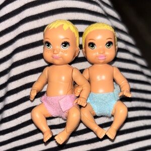 Adorable Twin Baby Dolls with Pink and Blue Diapers by BARBIE
